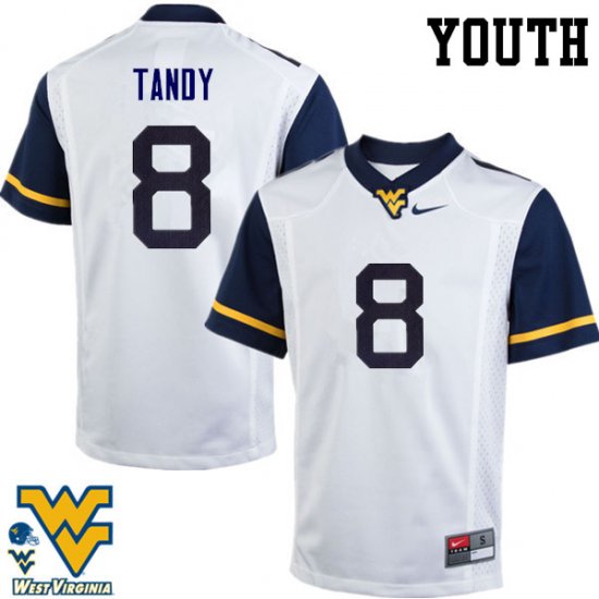 Youth West Virginia Mountaineers NCAA #8 Keith Tandy White Authentic Nike Stitched College Football Jersey MK15V58TW